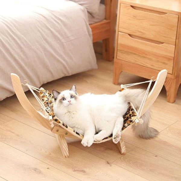 hamac pour chat, hamac chat, hamac en bois, resistant, hamac leopard, doux et confortable