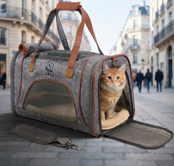 Chat installé dans le sac de transport CarryCat