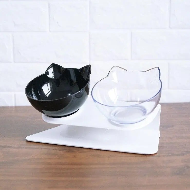 Gamelle pour chat surélevée "Tête de chat" accessoires chat Au bonheur du chat - Boutique d'accessoires pour votre chat Noir/Transparent 