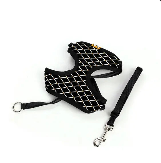 Harnais pour chat "Carreaux" accessoires chat Au bonheur du chat - Boutique d'accessoires pour votre chat Noir L 