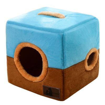 Niche pour chat "Cube tunnel" accessoires chat Au bonheur du chat - Boutique d'accessoires pour votre chat Bleu/Brun S 